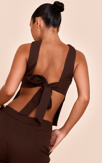 Dark Brown Woven Tie Back Top