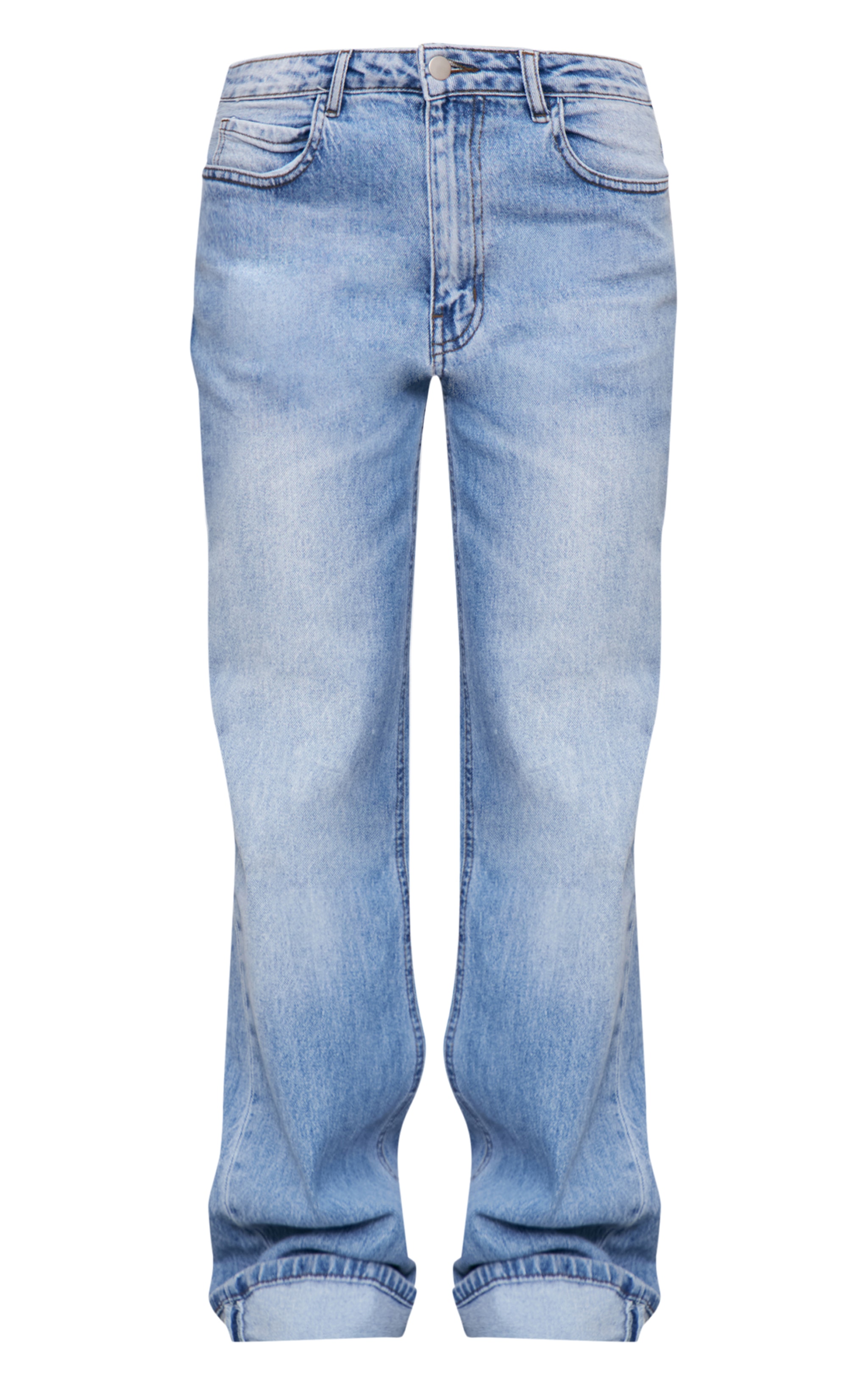 Mid Blue Wash Distressed Turn Up Hem Jeans image 5