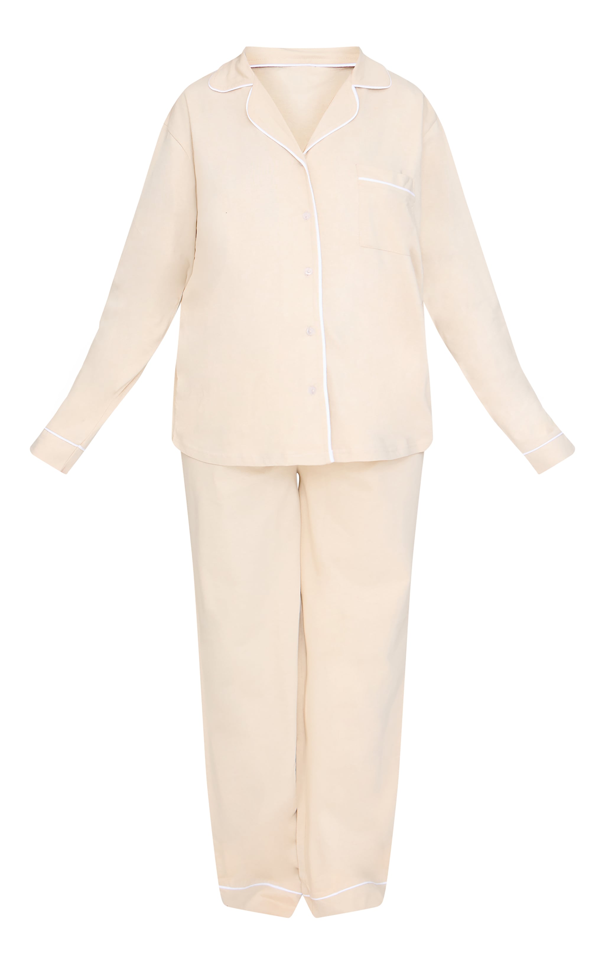 Maternity Sand Jersey Piping Detail Long Pj Set image 5