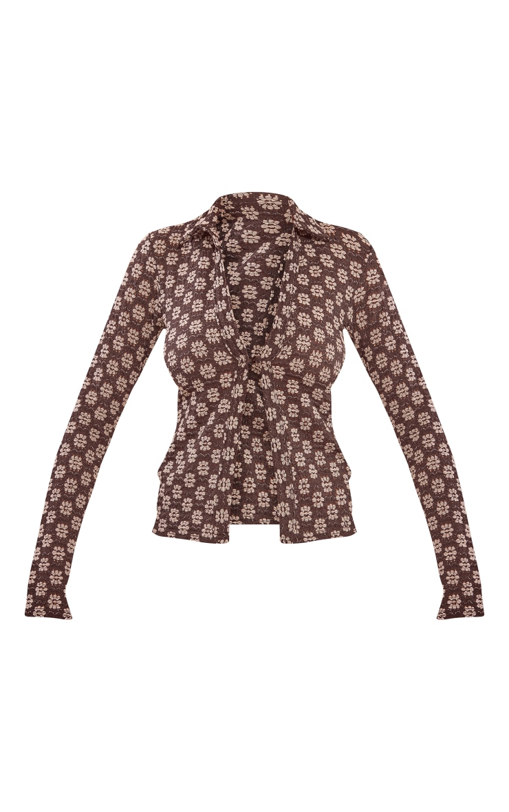 Black Floral Broderie Fitted Shirt image 5