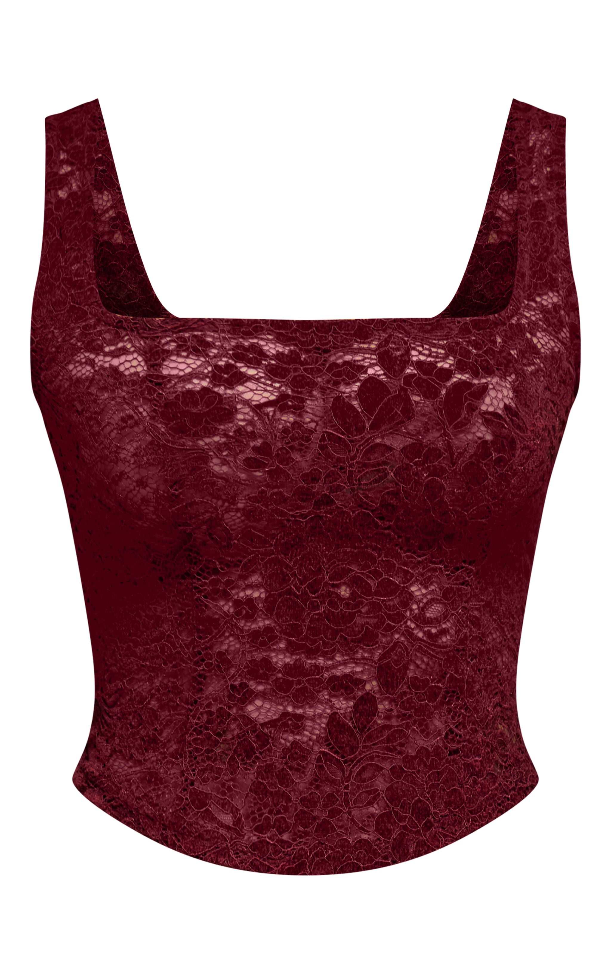 Dark Wine Lace Square Neck Long Top image 5