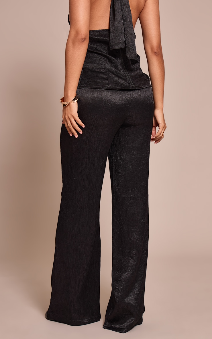 Petite Black Textured Wide Leg Pants  image 3