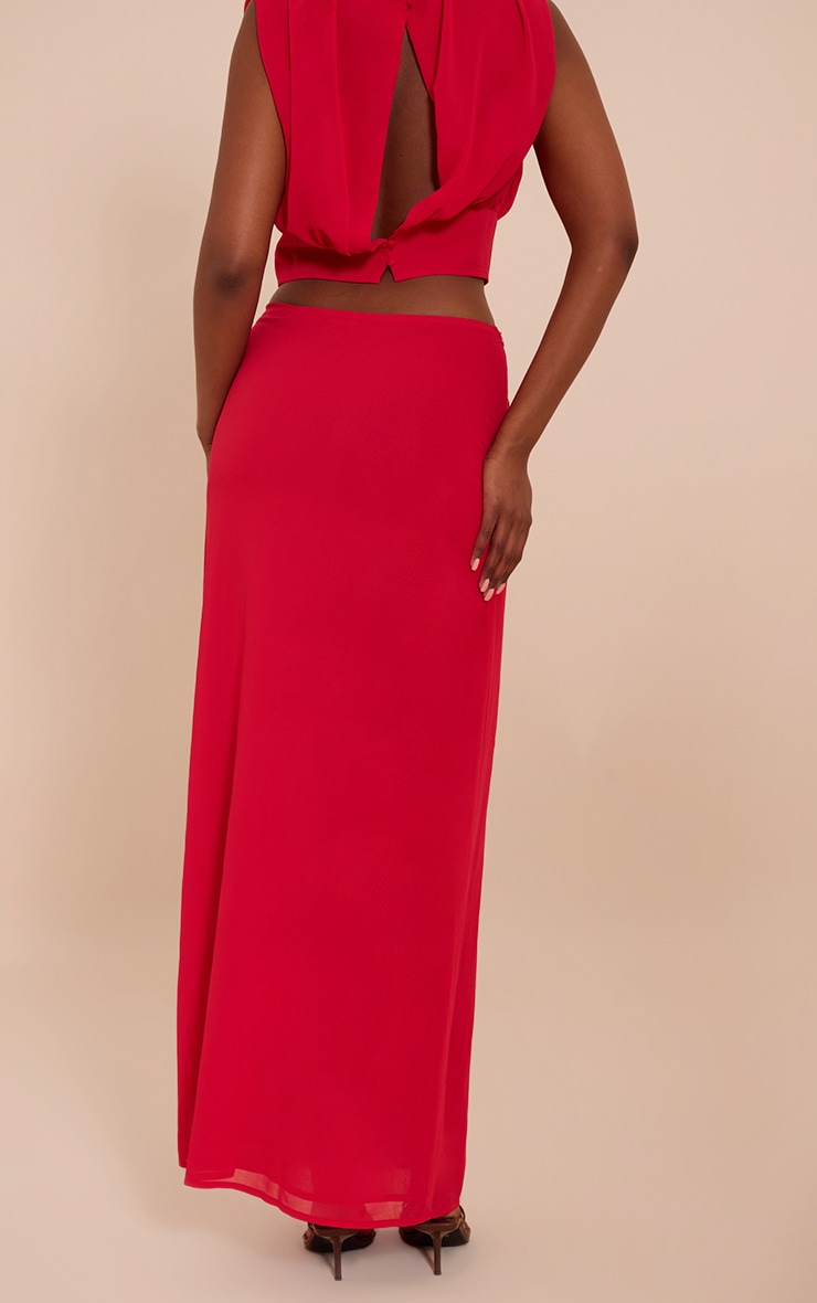 Tomato Red Chiffon Split Maxi Skirt image 3