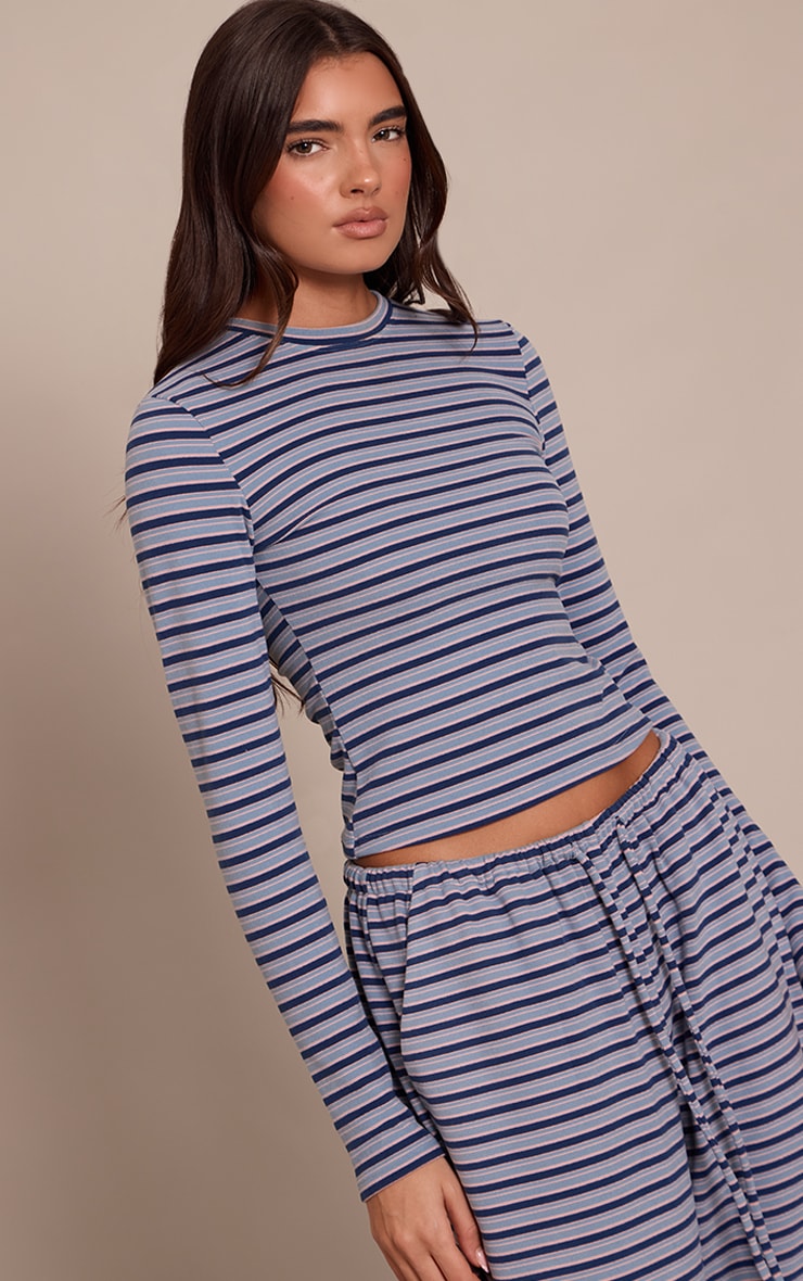 Navy Striped Soft Fleece Long Sleeve Top image 3