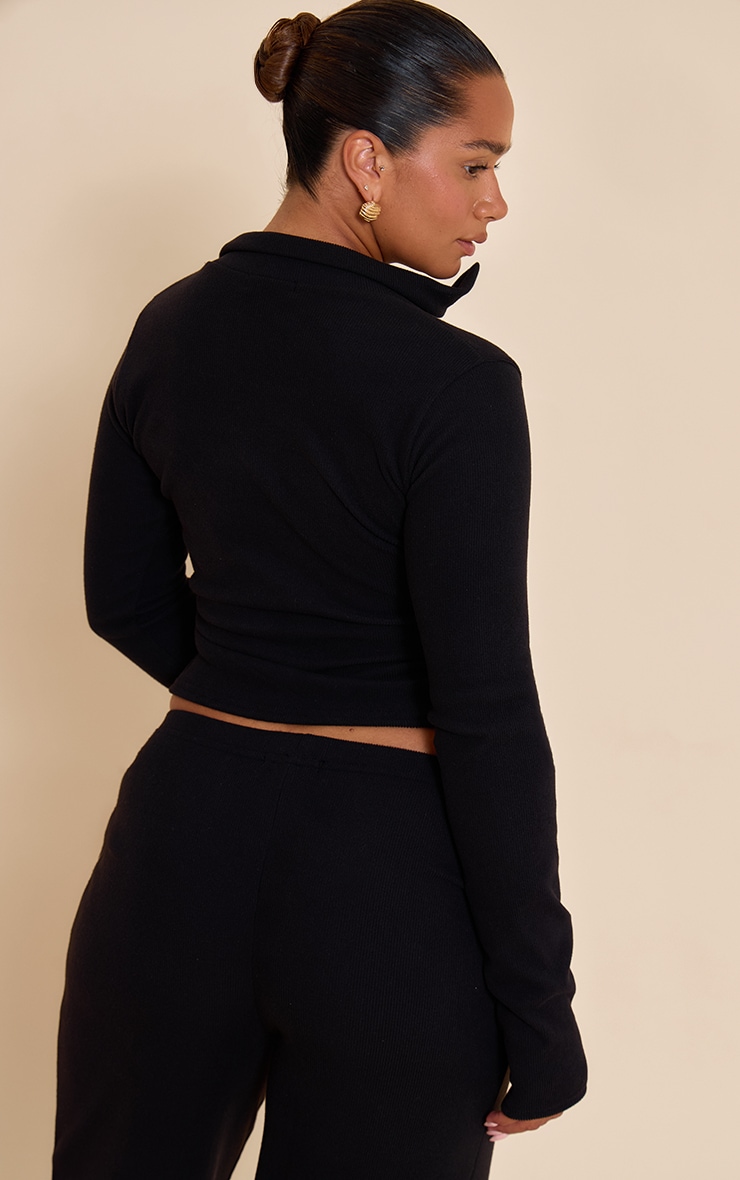 Shape Black Micro Rib Long Sleeve Polo Top image 2