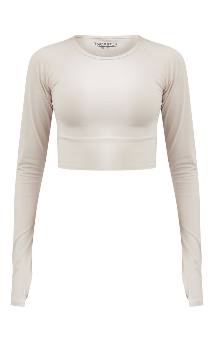 PRETTYLITTLETHING Oatmeal Sport Sculpt Cut Out Back Crop Long Sleeve Top image 4