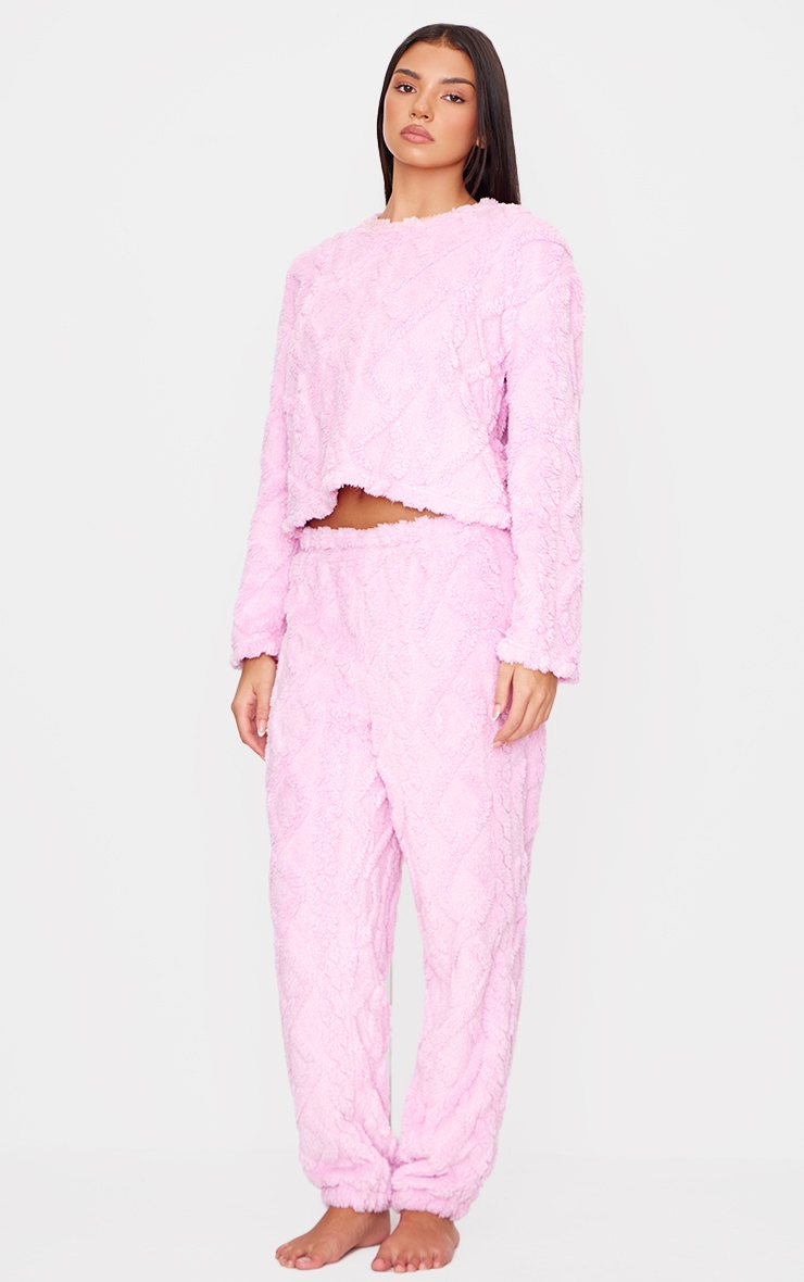 Pink Cable Fleece Long Pj Set image 3