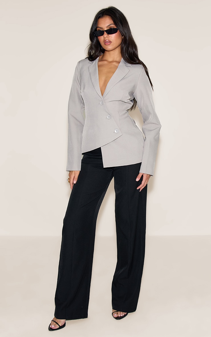 Grey Asymmetric Button Blazer image 3