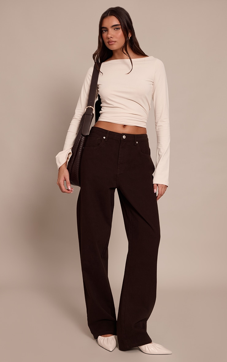 PRETTYLITTLETHING Chocolate Mid Rise Boyfriend Jeans image 1