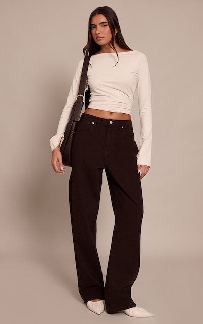 PRETTYLITTLETHING Chocolate Mid Rise Boyfriend Jeans