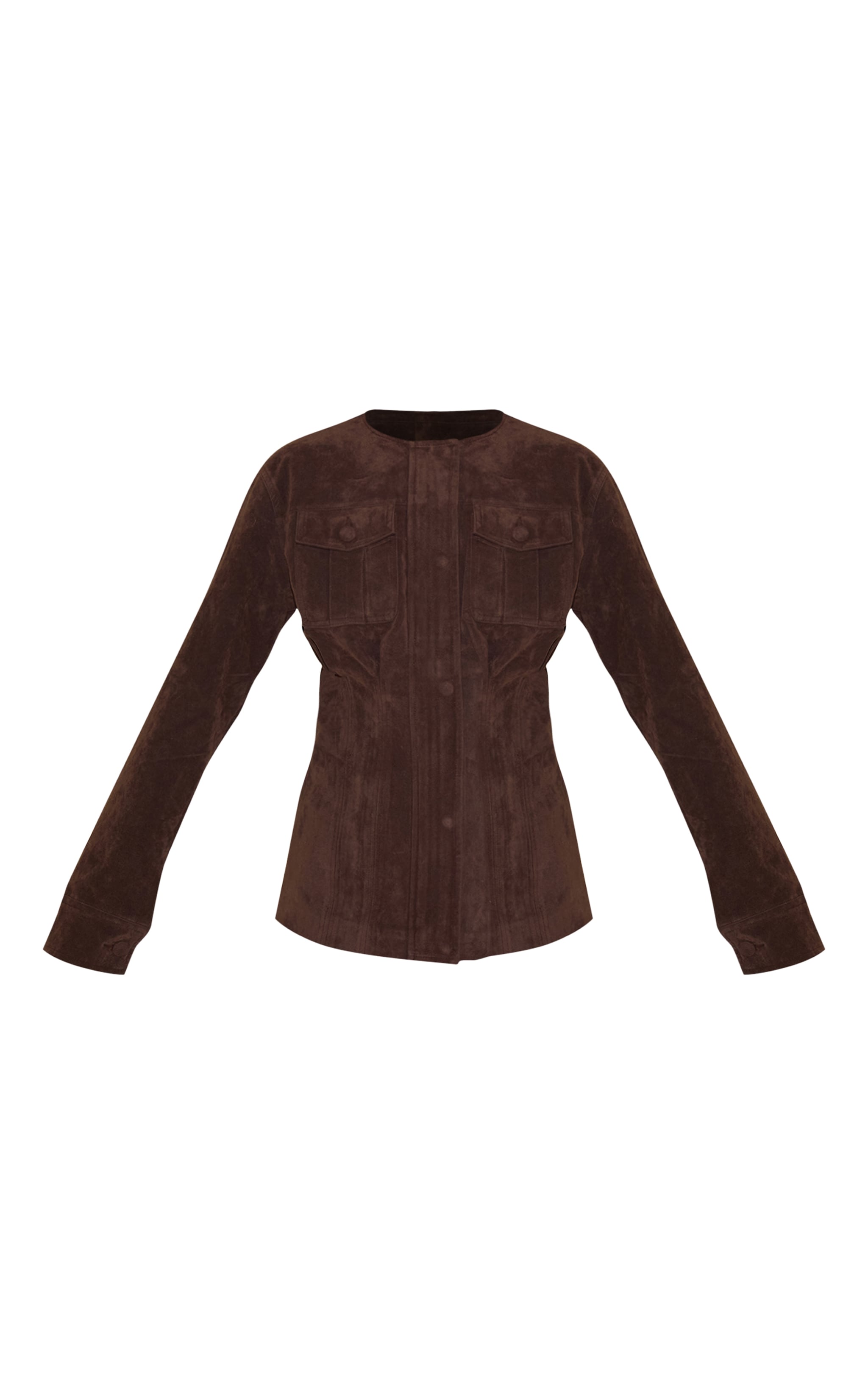 Tall Veste en suédine chocolat à boutons cachés et taille cintrée image 5