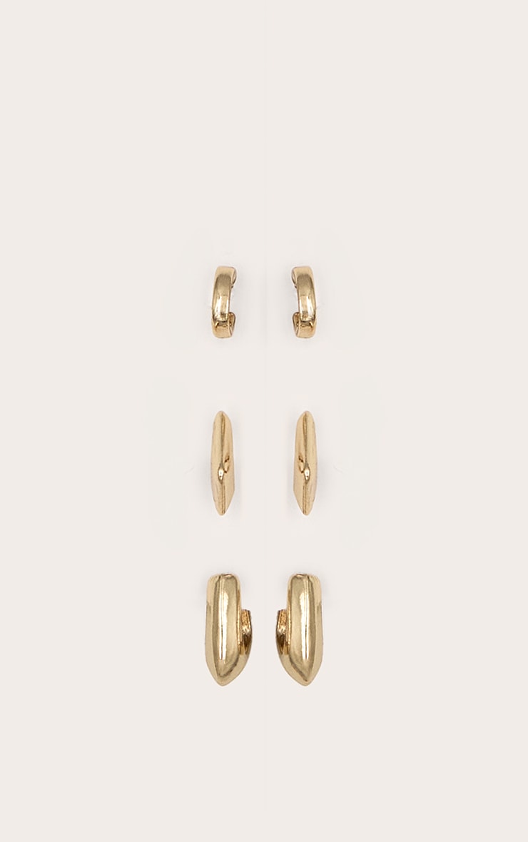Gold Chunky Square Huggie Multipack Earrings image 2