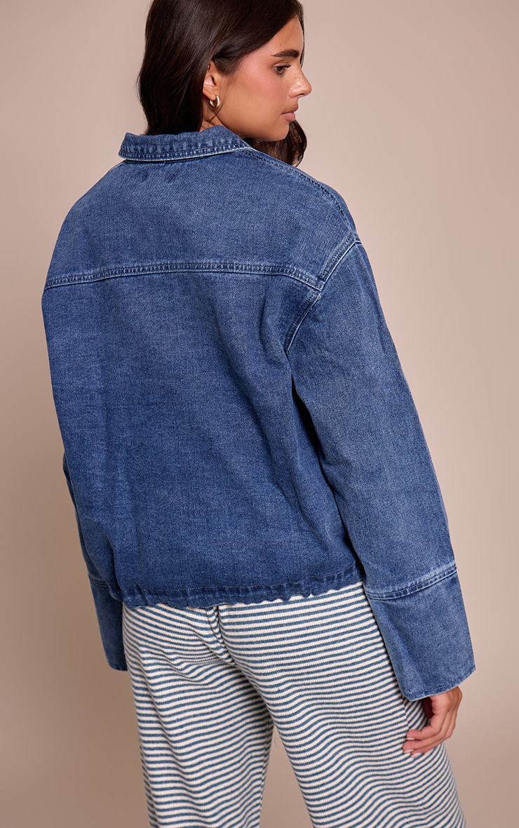 Mid Blue Wash Elasticated Hem Denim Jacket image 2
