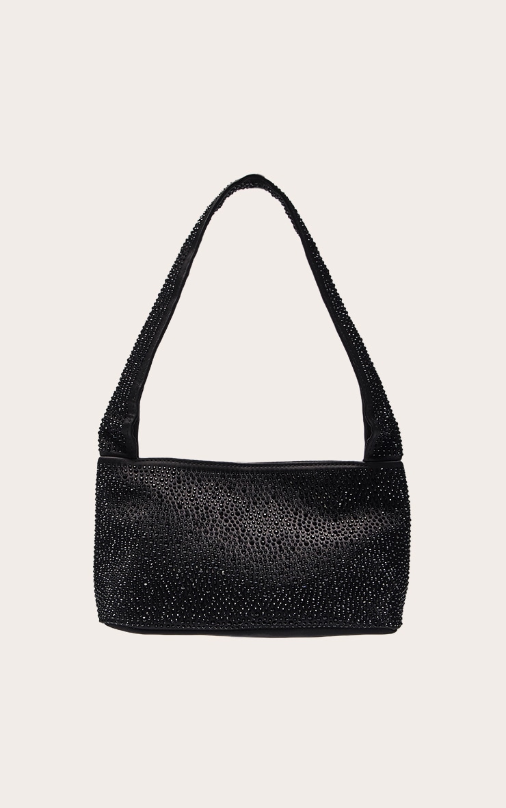 Black Hot Fix Satin Shoulder Bag image 2