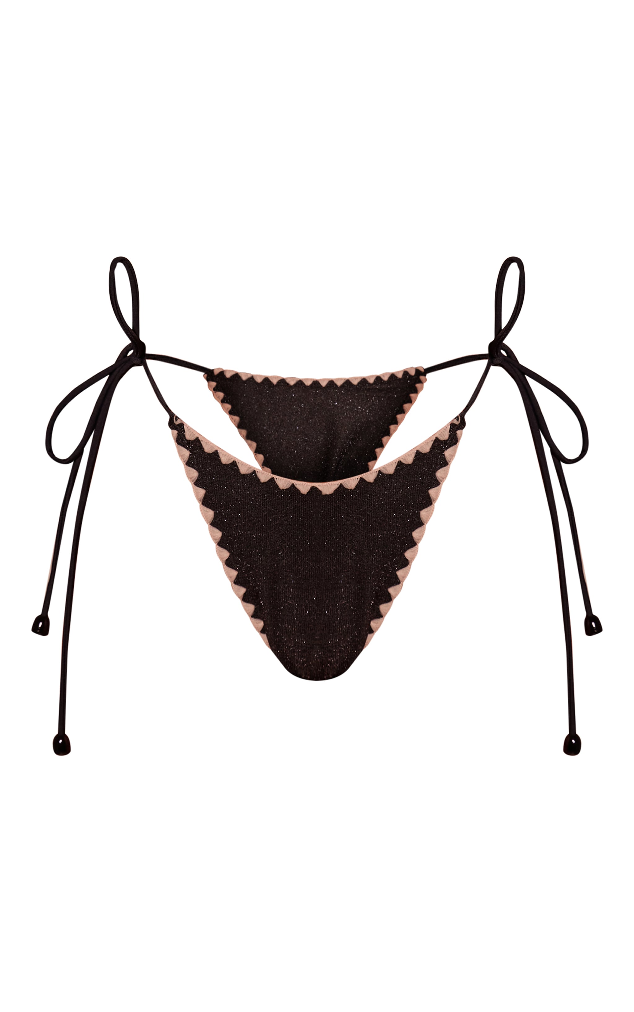 Black Lurex Contrast Whip Stitch Tie Side Bikini Bottoms image 5