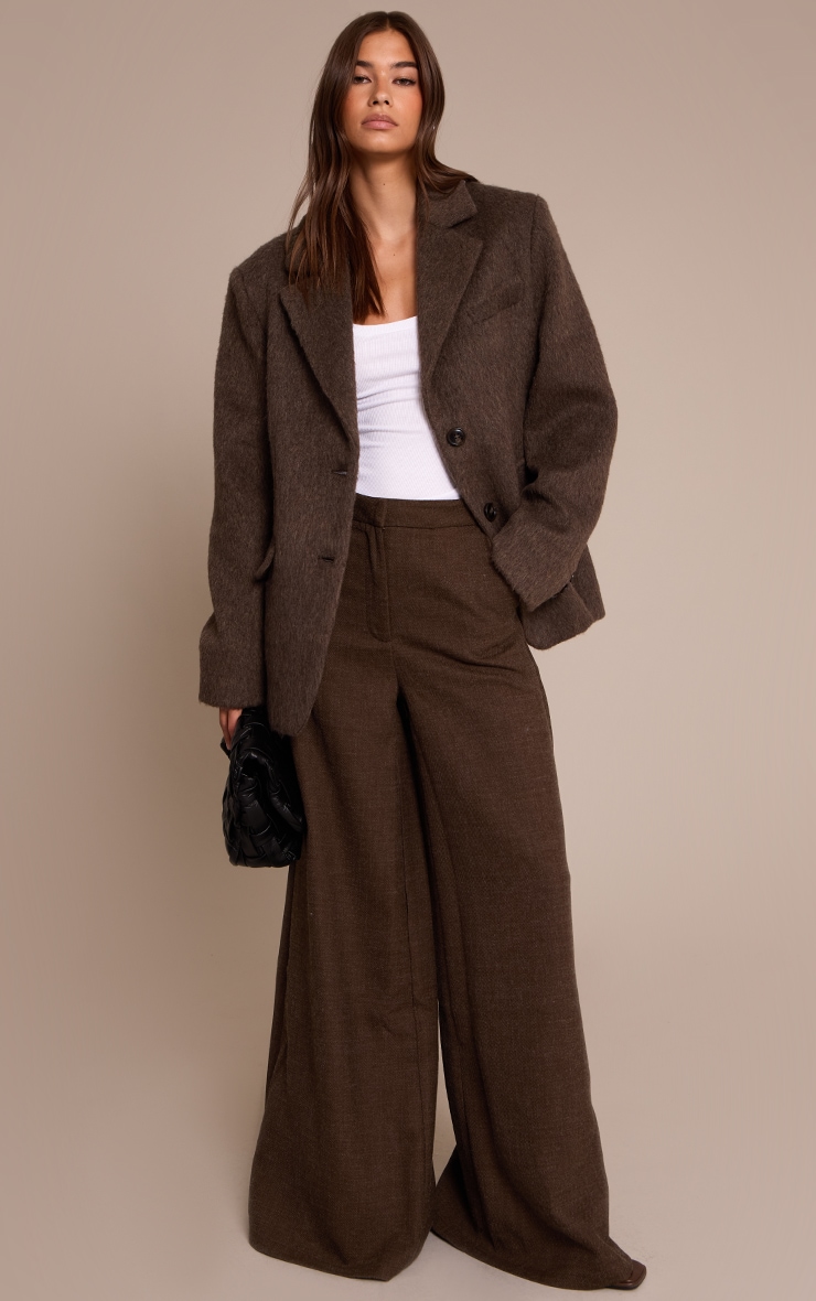 Chocolate Brushed Wool Look Oversized Blazer image 3