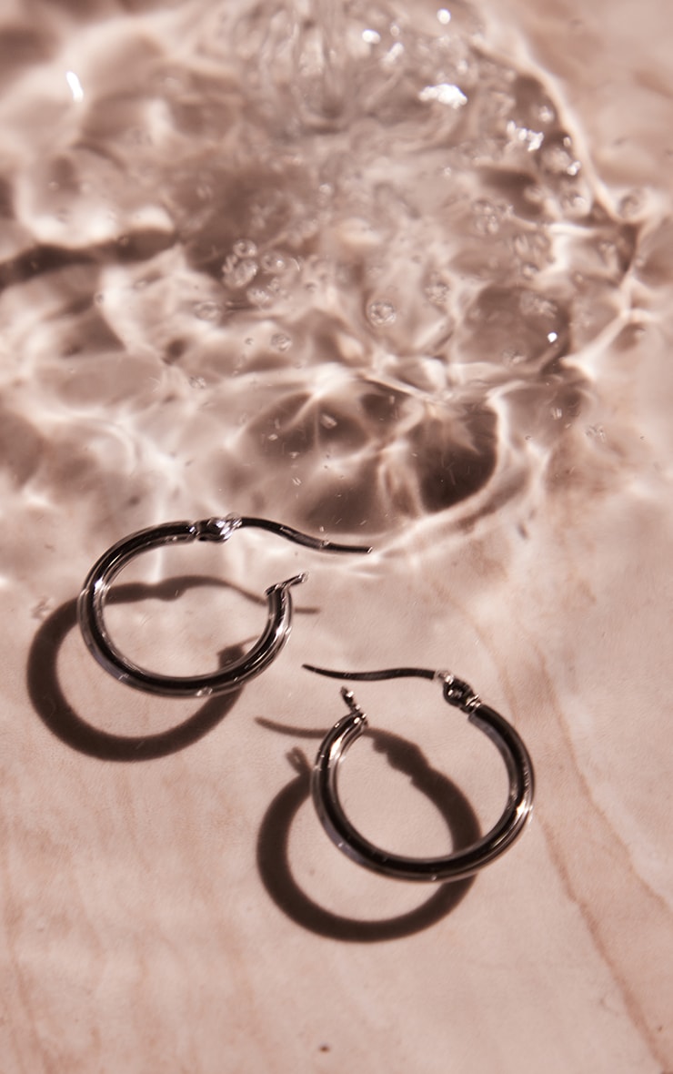 Silver Stainless Steel Simple Hoop Earrings image 3