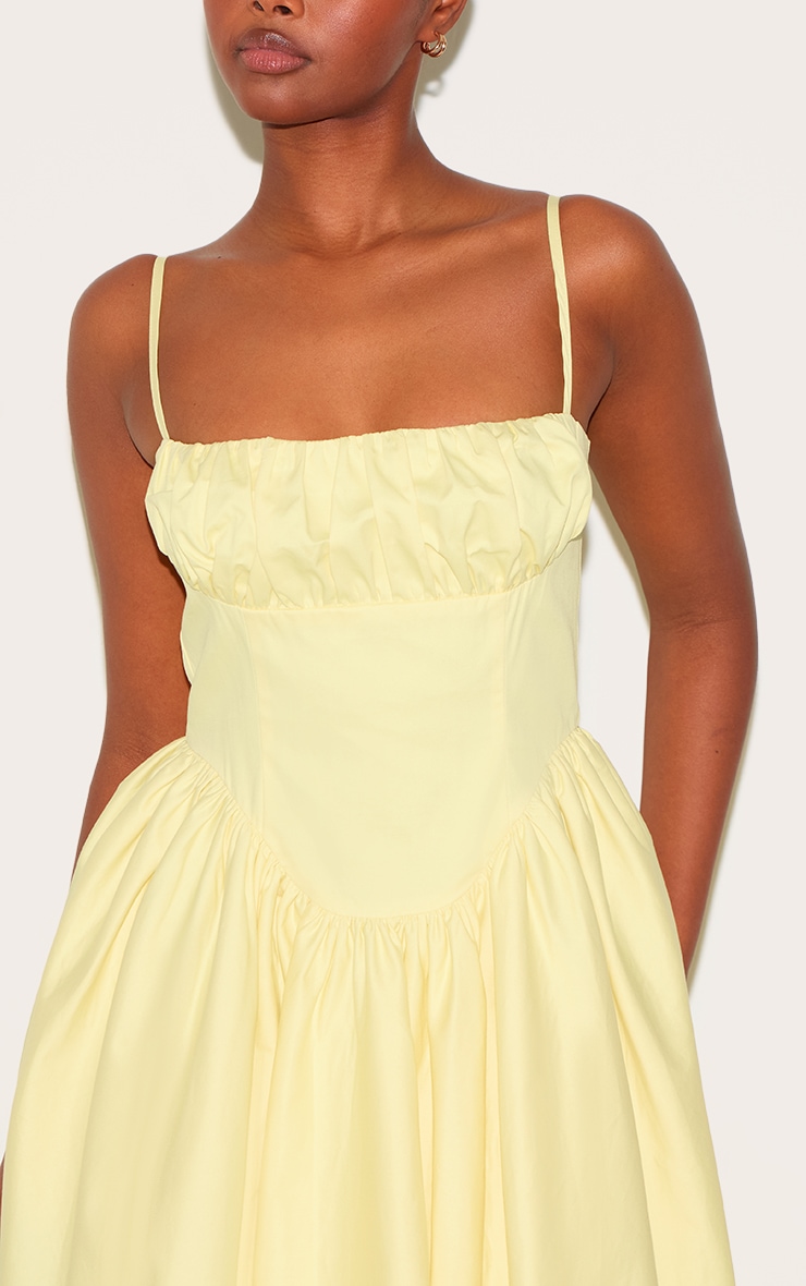 Robe mi-longue style corset jaune citron froncée à bretelles image 4