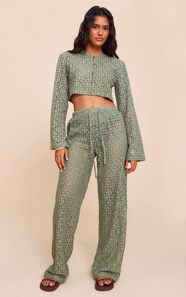 Khaki Lace Straight Leg Pants image 1