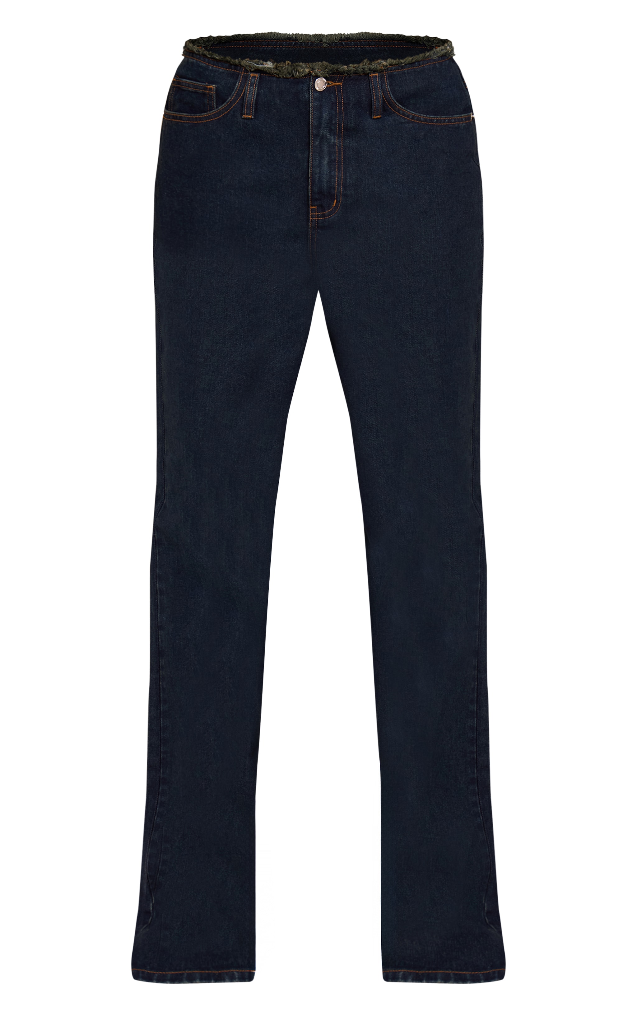 Tall Indigo Fray Waist Low Rise Straight Leg Jeans image 5