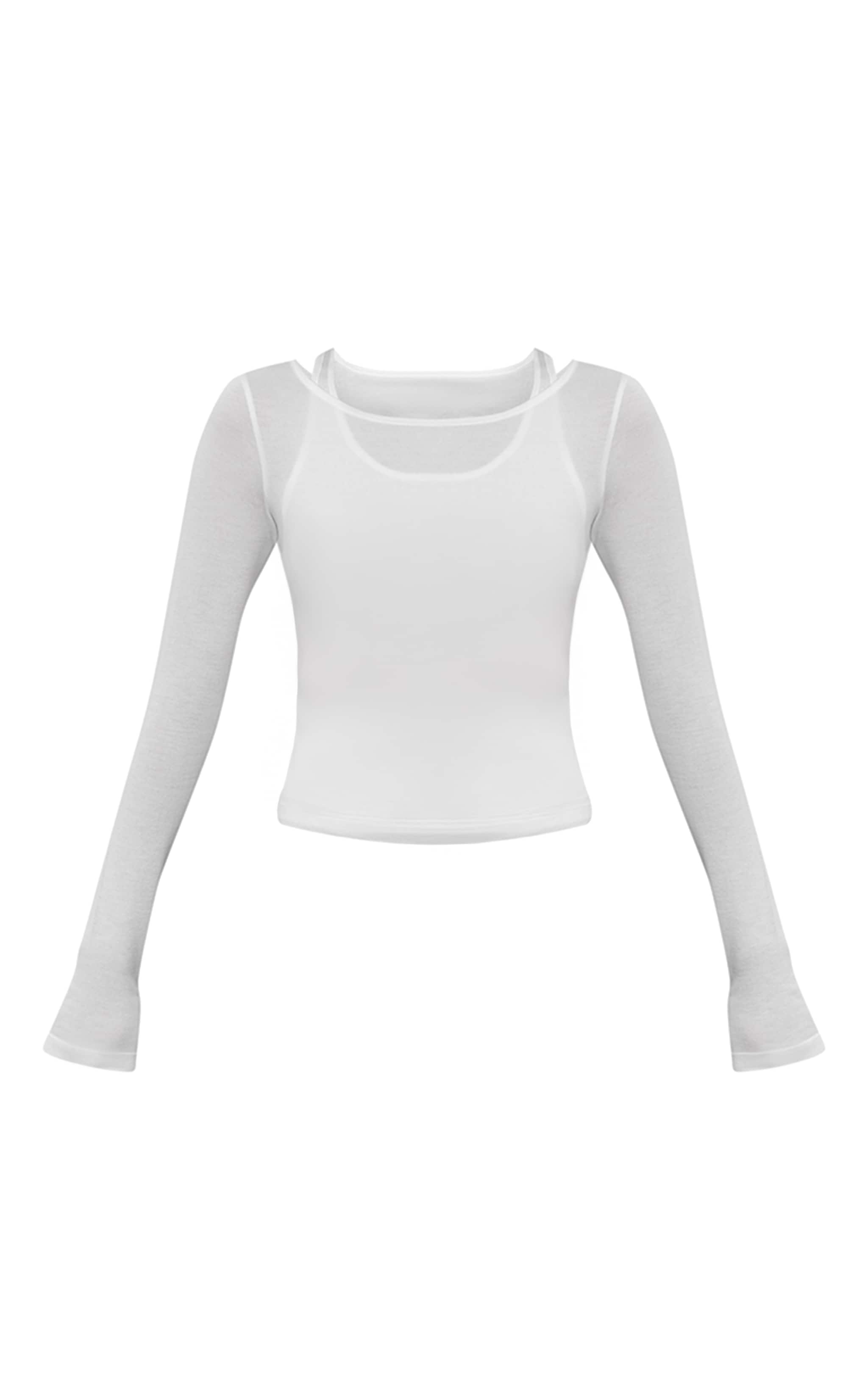 White Sheer Soft Touch Underlay Detail Long Sleeve Top  image 5