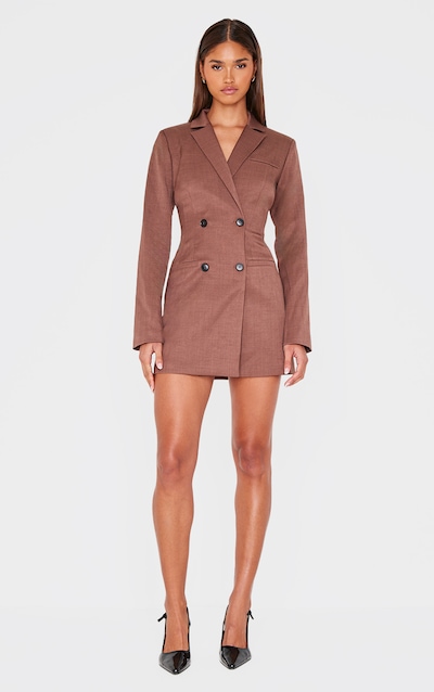 Chocolate Tailored Long Sleeve Cinched Waist Blazer Dress