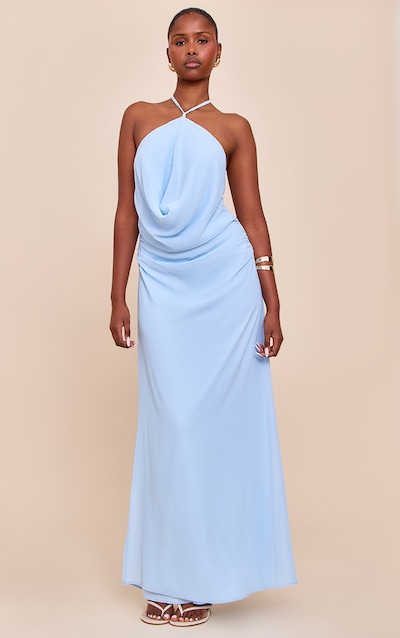 Light Blue Chiffon Halterneck Maxi Dress