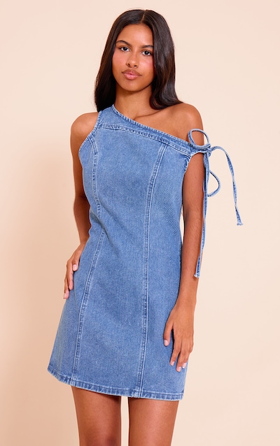 Petite Bleu Délavé Mini Robe Asymétrique