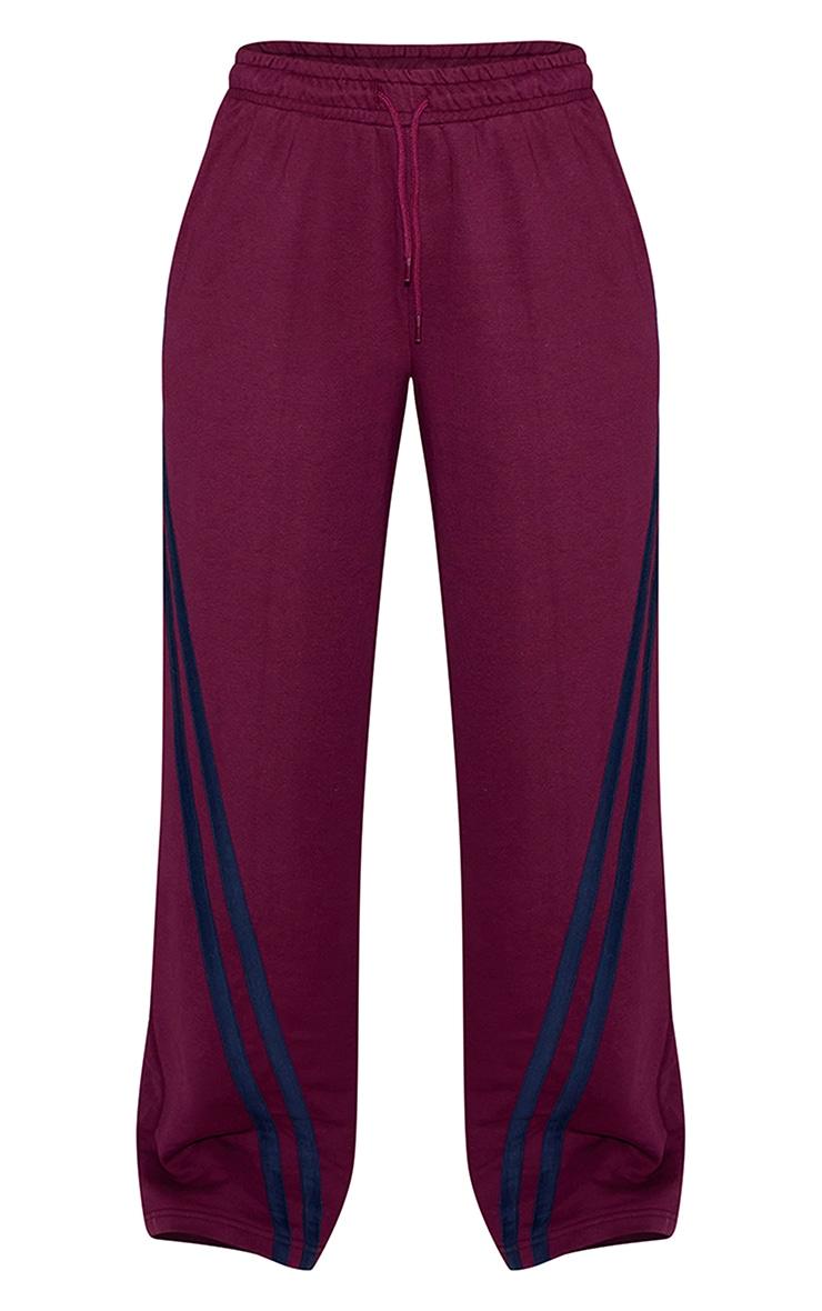 Burgundy Contrast Striped Wide Leg Sweatpants image 5