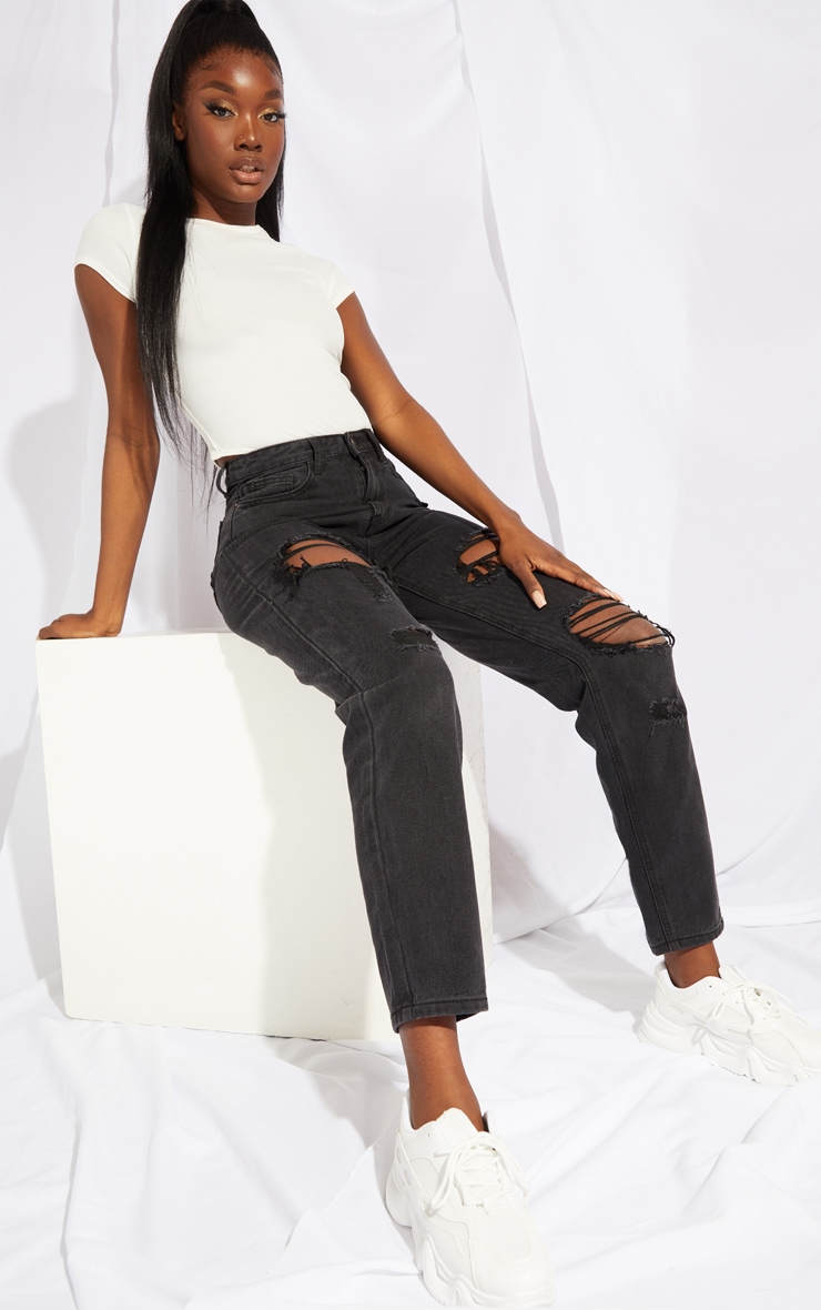 Black ripped mom jeans tall clearance