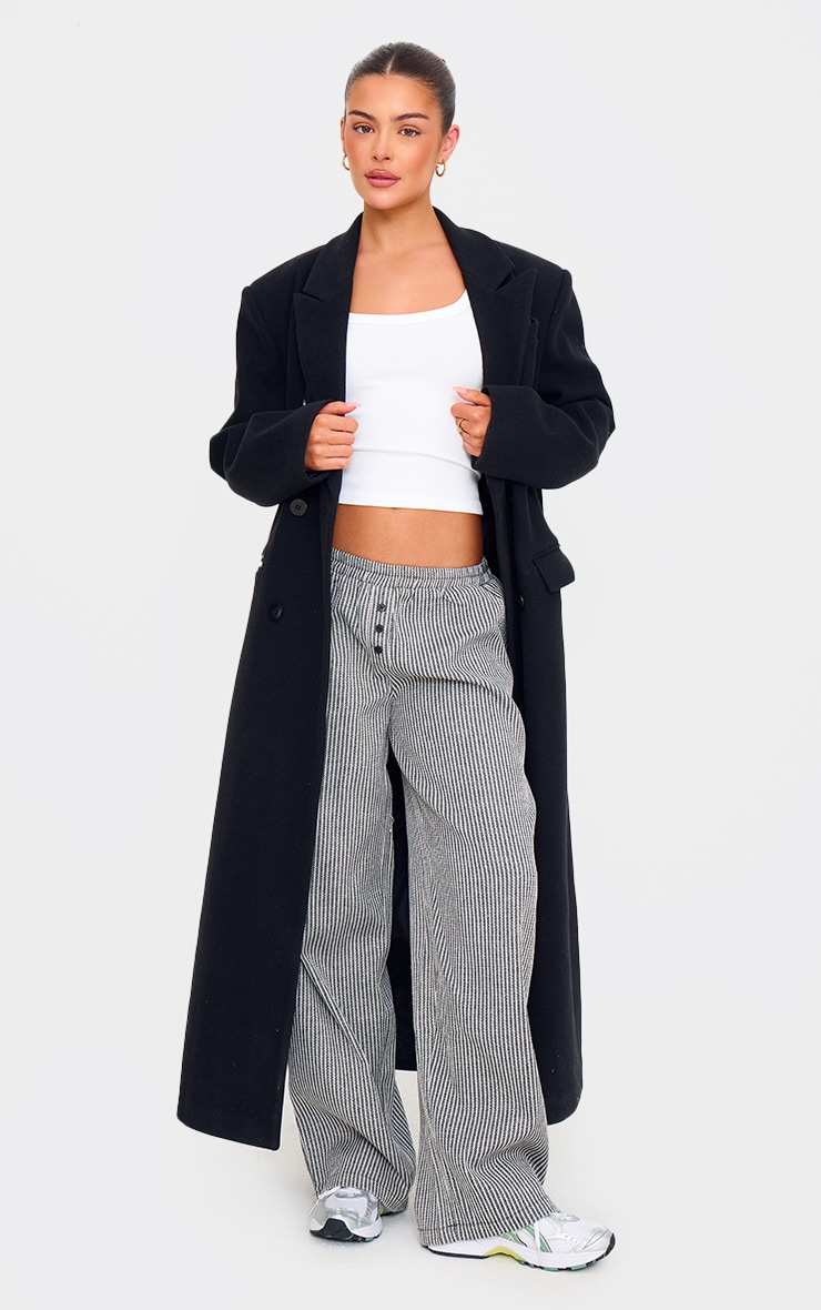 Black Stripe Soft Woven Boxer Waistband Straight Leg Pants image 2