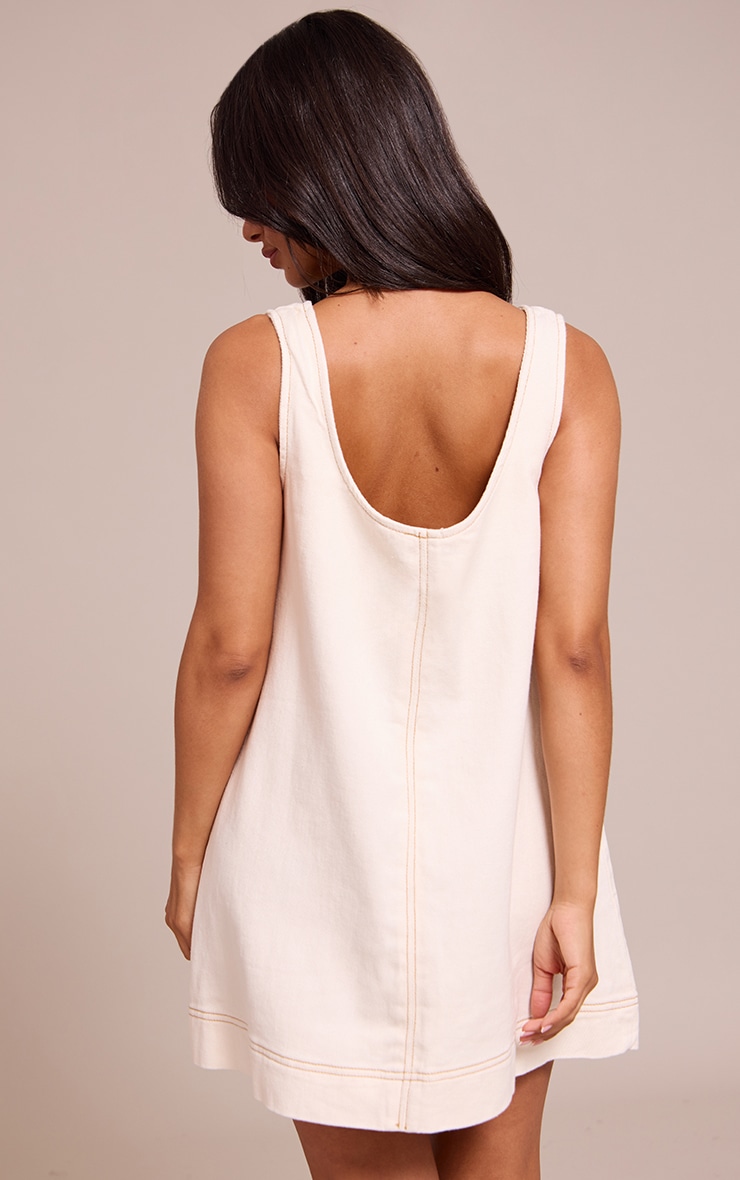 Petite Ecru Denim Sleveless A-line Mini Dress image 2