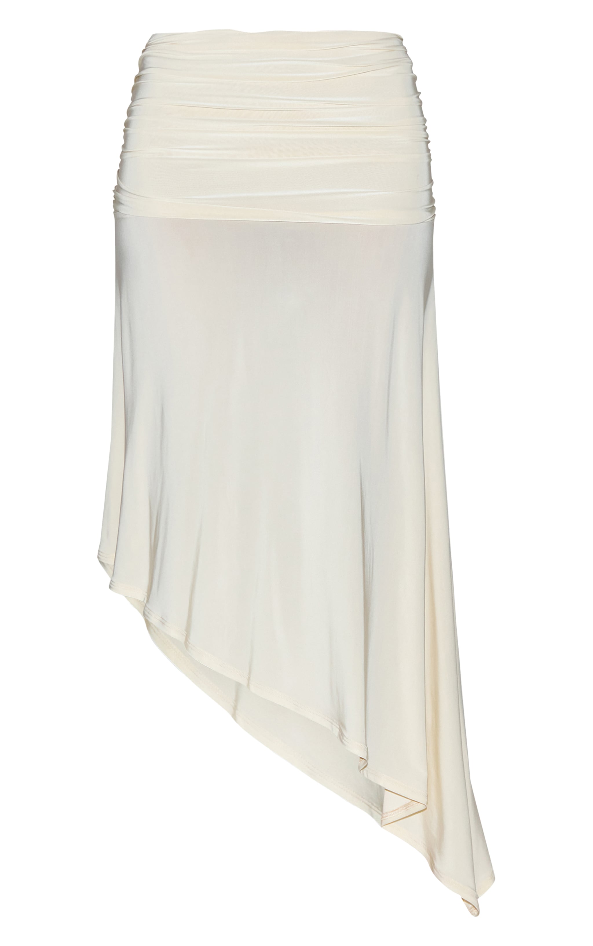 Cream Double Layer Slinky Asymmetrical Ruched Midaxi Skirt image 5