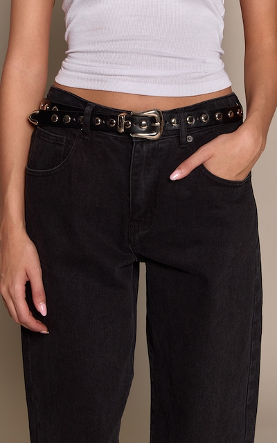 Black Skinny Flat Dome Stud Belt
