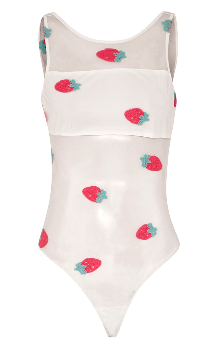 Annie White Strawberry Mesh Bodysuit PrettyLittleThing