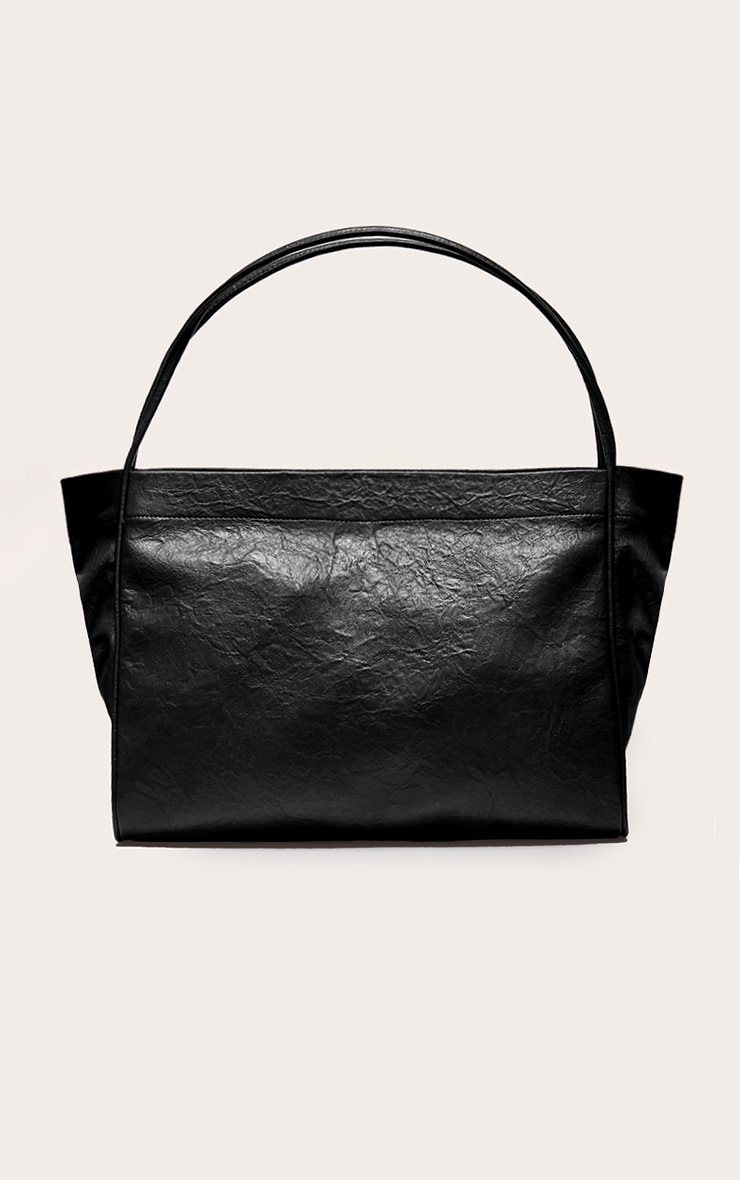 Black Crinkle Boxy Tote Bag Set Of Two image 3