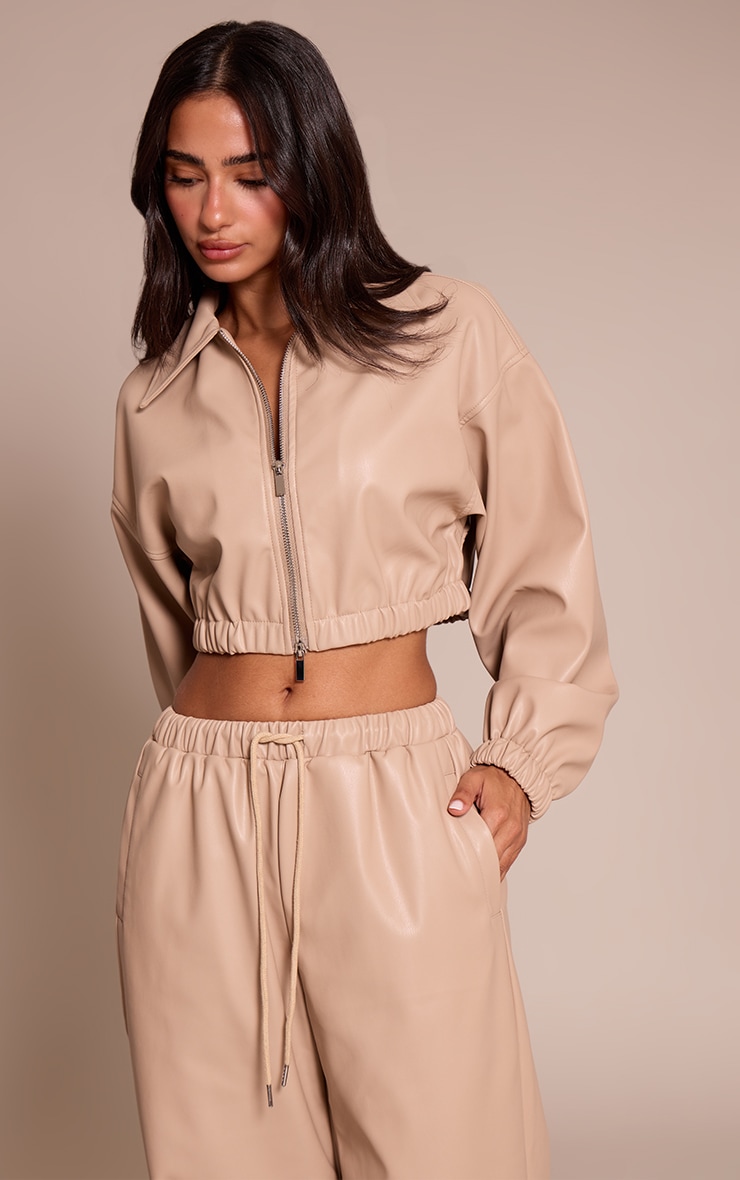 Petite Stone Faux Leather Cropped Zip Up Jacket image 1
