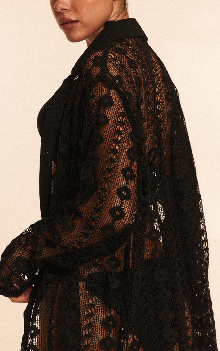 Black Oversized Crochet Beach Shirt image 4