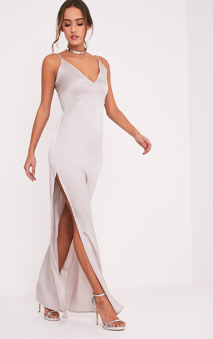 Carsia Silver Silky Cami Slip Maxi Dress PrettyLittleThing USA