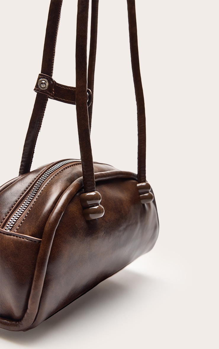 Brown Burnish PU Bowler Shoulder Bag image 5