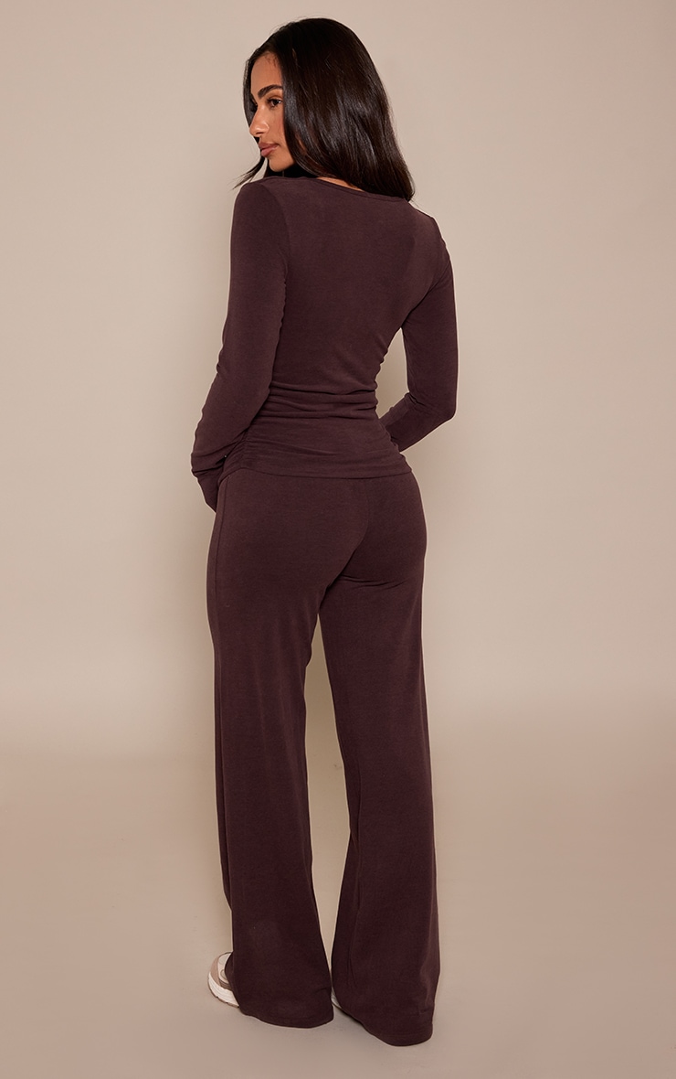 Petite Chocolate Soft Cotton Low Rise Straight Leg Lounge Trousers image 3