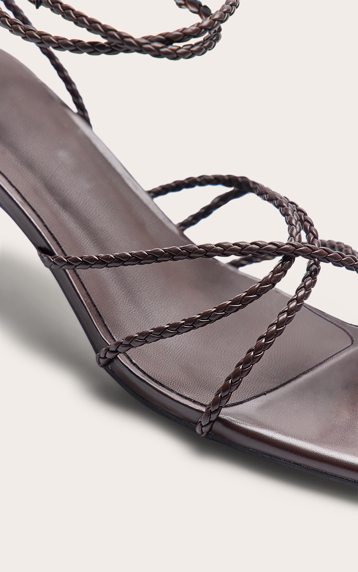 Chocolate Pu Braided Strap Kitten Heel Sandal image 5