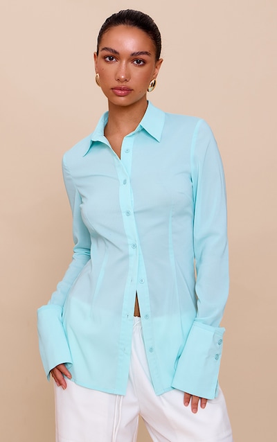 Chemise ajustée en mousseline de soie menthe