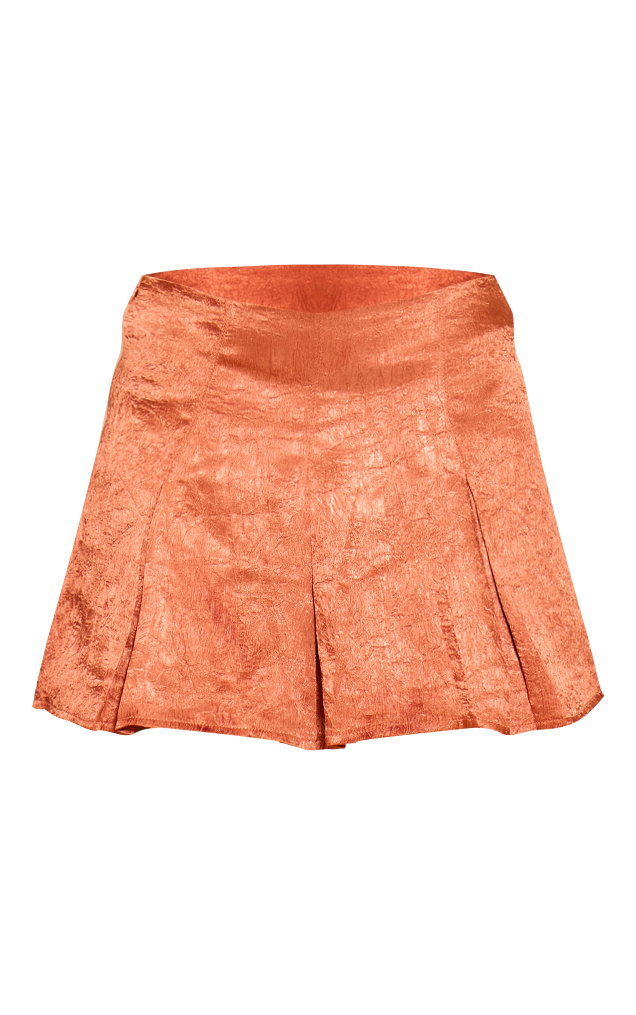 Rust Textured Satin Pleated Skater Skort image 6