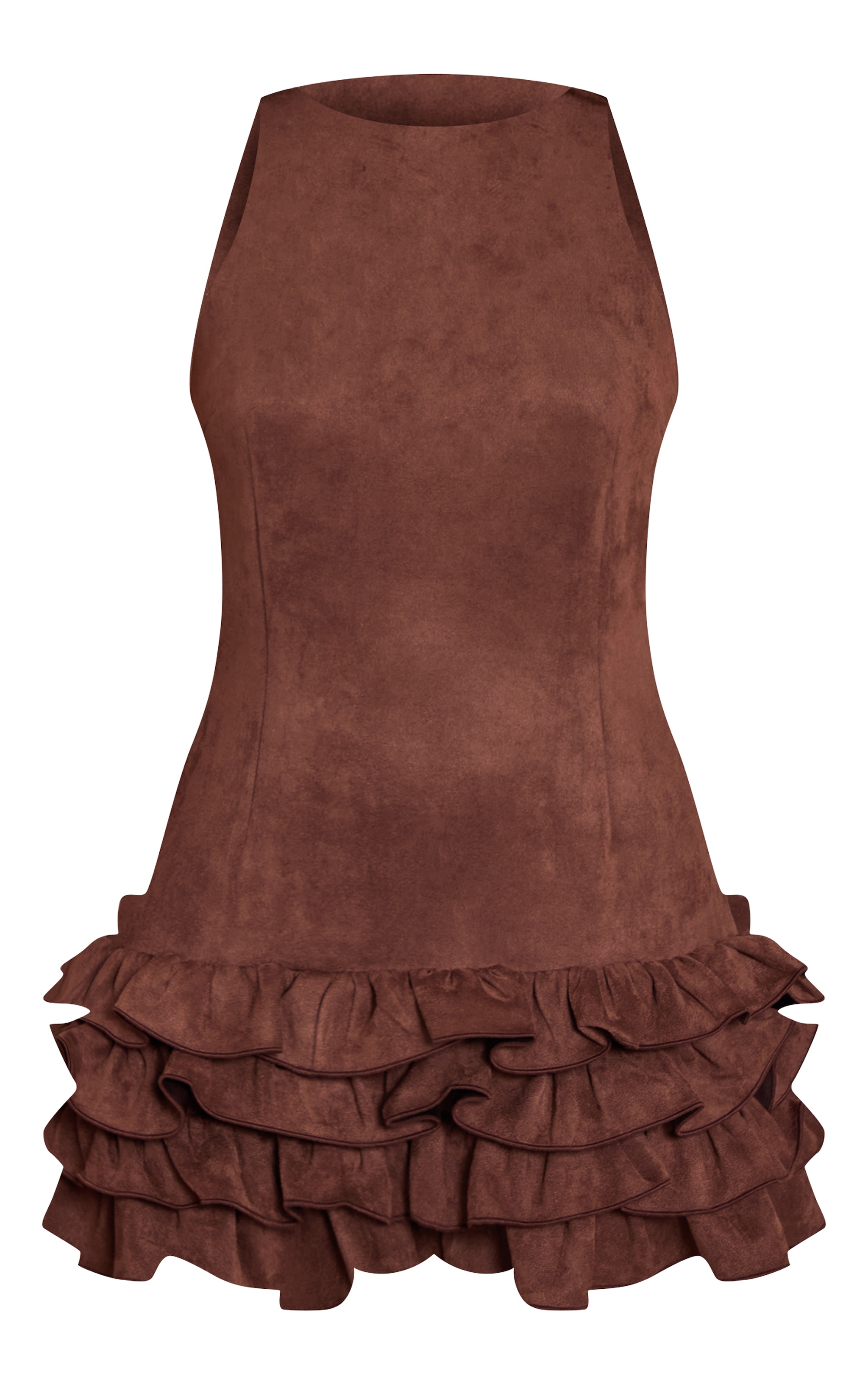 Chocolate Faux Suede Frill Hem Shift Dress image 5
