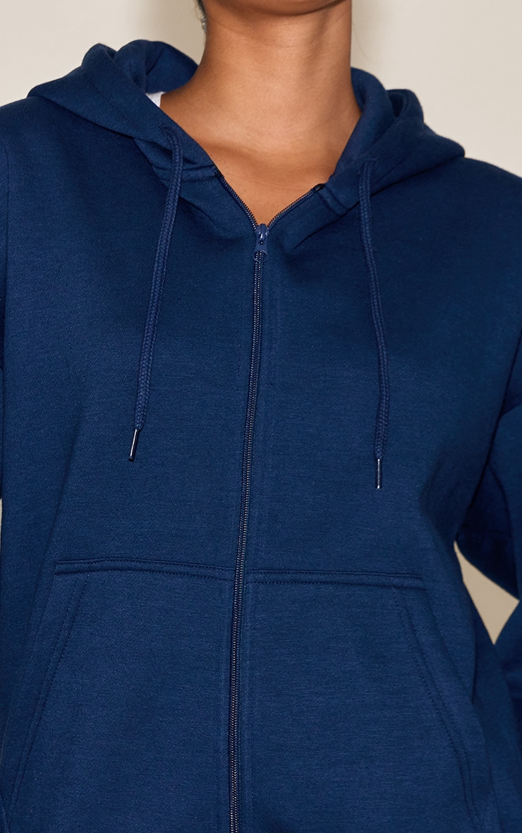 Navy Oversized Zip Through Seam Detail Hoodie image 4