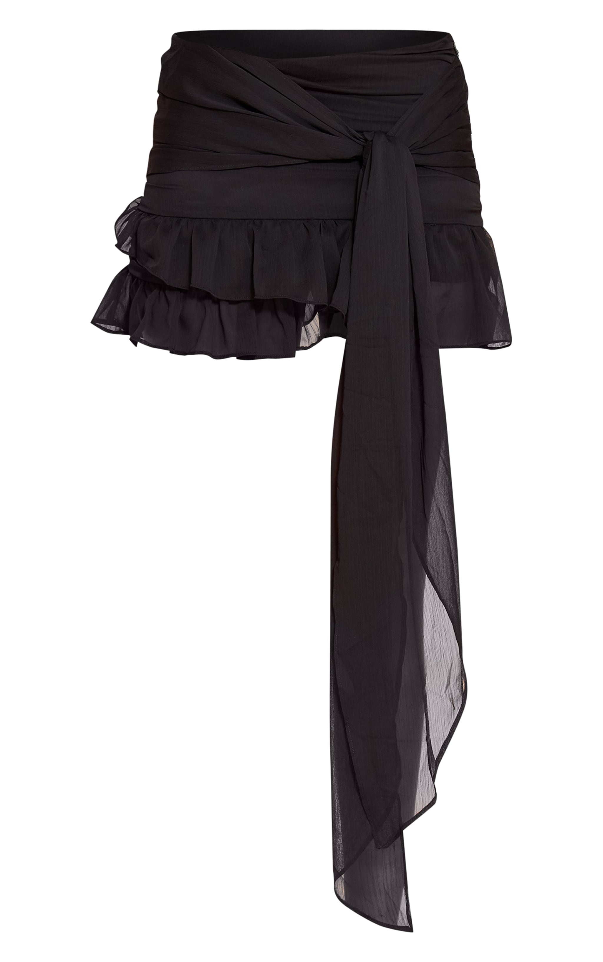 Black Chiffon Lined Tie Front Mini Skirt image 6