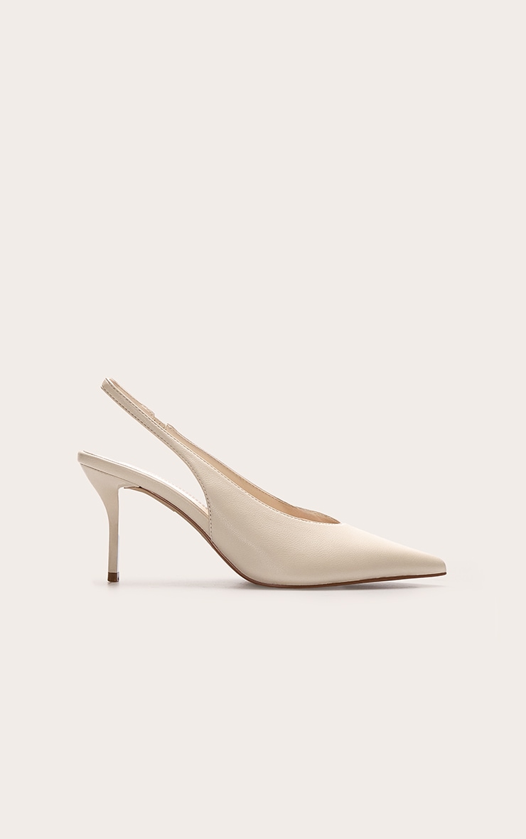 Almond PU Pointed Toe Slingback Heels image 2