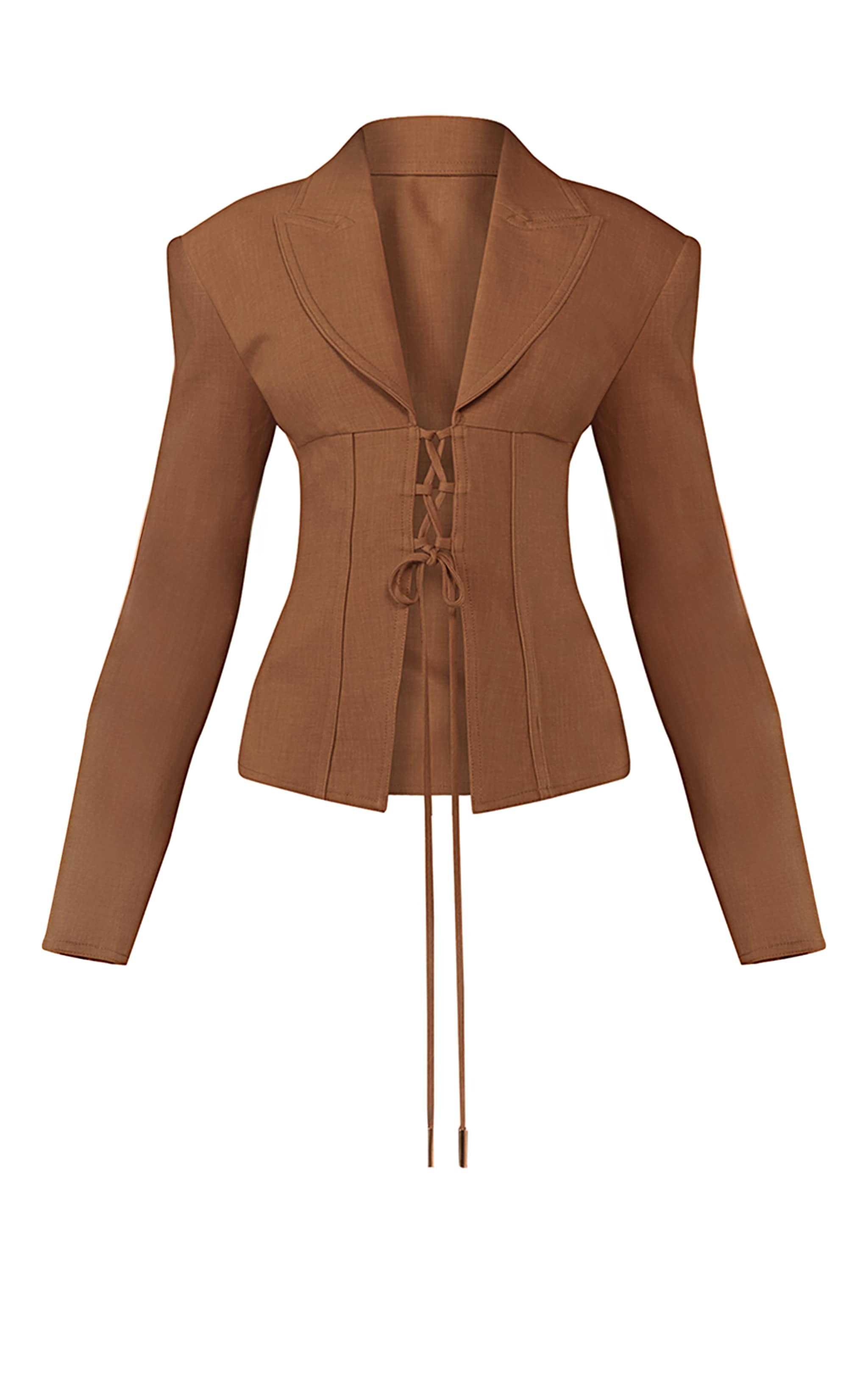 PLT Label Light Tobacco Tailored Lace Up Corset Blazer image 5