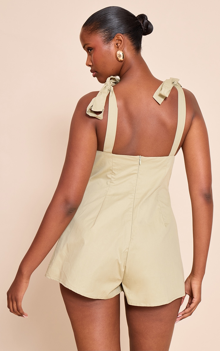 Sage Woven V Neck Bow Detail Romper image 2